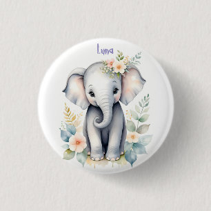 Chapa Redonda De 2,5 Cm Elefante bebé floreciente