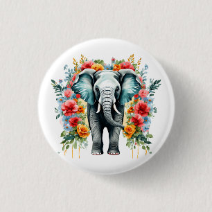 Chapa Redonda De 2,5 Cm Elefante floral colorido