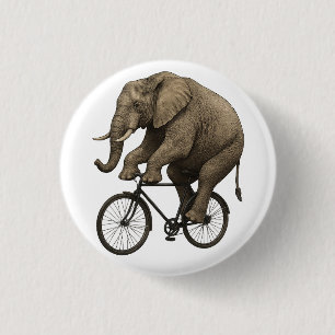 Chapa Redonda De 2,5 Cm Elefante realista en bicicleta - Gracioso diseño a