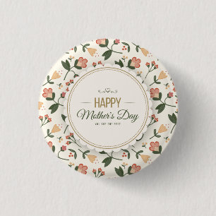 Chapa Redonda De 2,5 Cm Elegant Floral Happy Mother's Day Pin Button