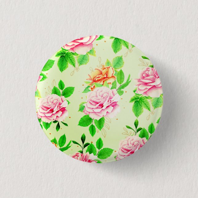 Chapa Redonda De 2,5 Cm Elegant Floral Roses Green Leaves Pattern-23675 (Anverso)