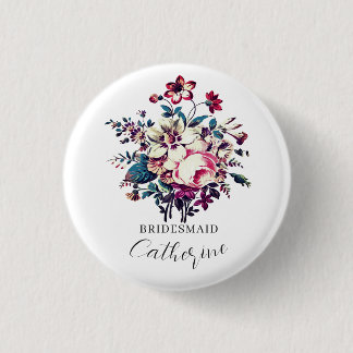 Chapa Redonda De 2,5 Cm Elegant Stylish Vintage Roses Bouquet Wedding