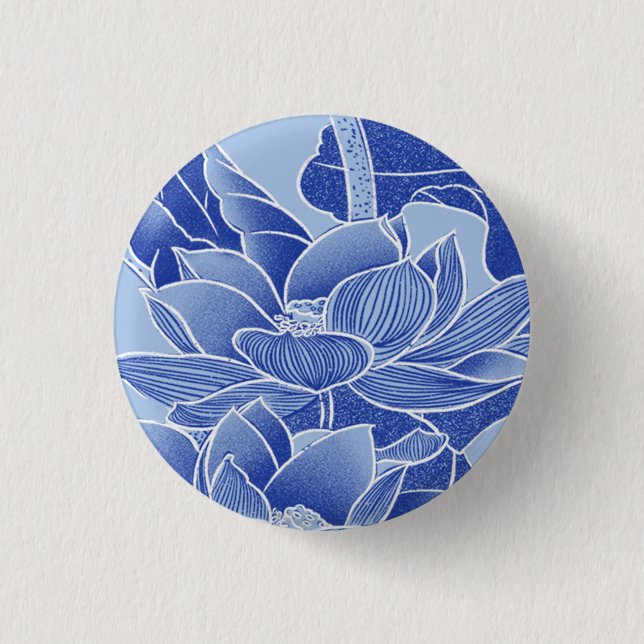 Chapa Redonda De 2,5 Cm Elegante Blue Chinoiserie Floral Lotus Mandala (Anverso)