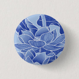 Chapa Redonda De 2,5 Cm Elegante Blue Chinoiserie Floral Lotus Mandala