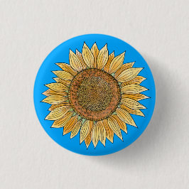 Chapa Redonda De 2,5 Cm Elegante Boho amarillo y azul acuarela girasol