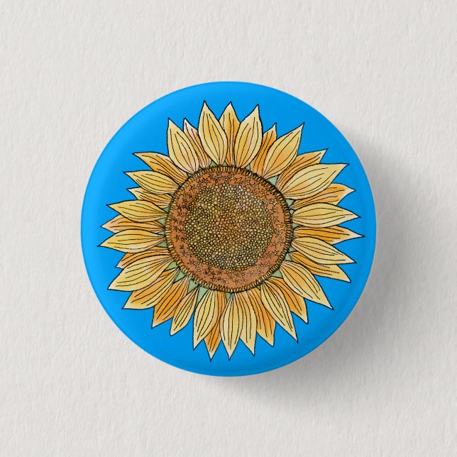 Chapa Redonda De 2,5 Cm Elegante Boho amarillo y azul acuarela girasol (Anverso)