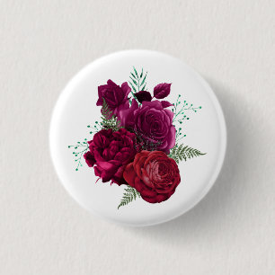 Chapa Redonda De 2,5 Cm Elegante Bouquet Magenta Rosa Floral