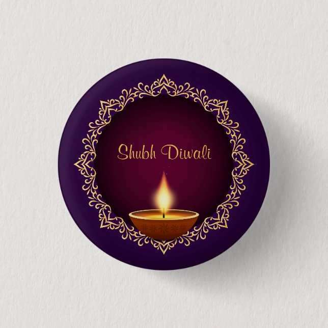 Chapa Redonda De 2,5 Cm Elegante Diwali Diyas Púrpura (Anverso)