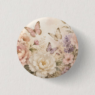 Chapa Redonda De 2,5 Cm Elegante Floral y Mariposa en Acuarela