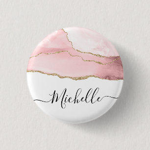 Chapa Redonda De 2,5 Cm elegante guión oro y ágata de color personalizad