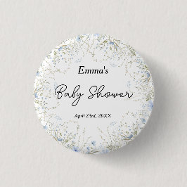 Chapa Redonda De 2,5 Cm Elegante Little Wildflower Blue Flower Baby Shower