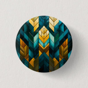 Chapa Redonda De 2,5 Cm Elegante Moderno Abstracto Geométrico Dorado Turqu