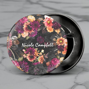 Chapa Redonda De 2,5 Cm Elegante monograma floral naranja fucsia