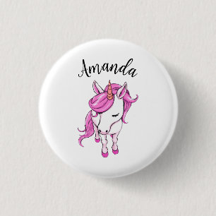 Chapa Redonda De 2,5 Cm Elegante nombre de Chica de unicornio rosa