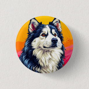 Chapa Redonda De 2,5 Cm Elegante retrato de Husky con puesta de sol vibran