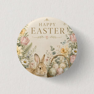 Chapa Redonda De 2,5 Cm Elegante saludo de Pascua, estilo porcelana azul y