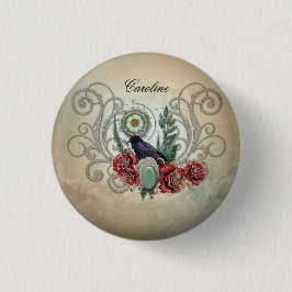 Chapa Redonda De 2,5 Cm Elegantes rosas vintage con cuervos