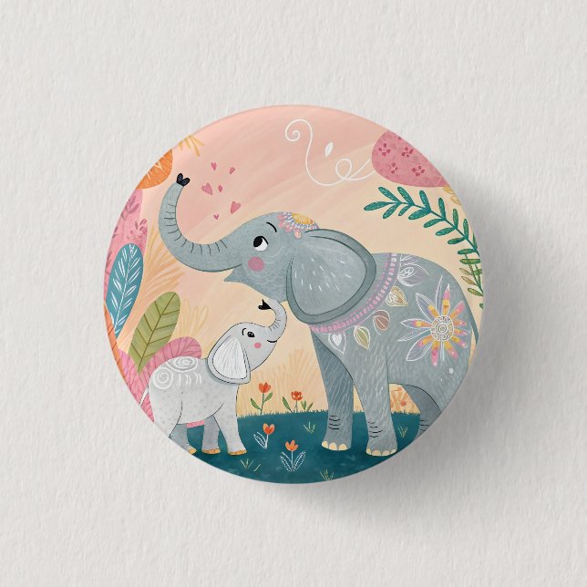 Chapa Redonda De 2,5 Cm Elephant Mom and Baby (Anverso)