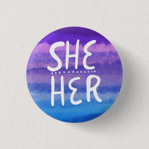 Chapa Redonda De 2,5 Cm ELLA/ELLA Pronouns Colorful Handlettering Watercol