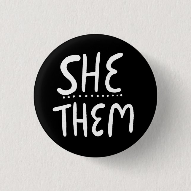 Chapa Redonda De 2,5 Cm ELLA/ELLOS Pronouns Black White Handlettered Minim (Anverso)