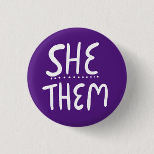 Chapa Redonda De 2,5 Cm ELLA/ELLOS Pronouns Purple Handlettered Minimal