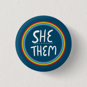 Chapa Redonda De 2,5 Cm ELLA/ELLOS Pronouns Rainbow Handlettered Minimal B