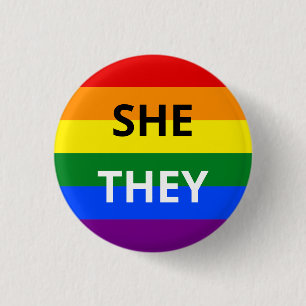 Chapa Redonda De 2,5 Cm Ella/Ellos Pronuncian la placa arcoiris