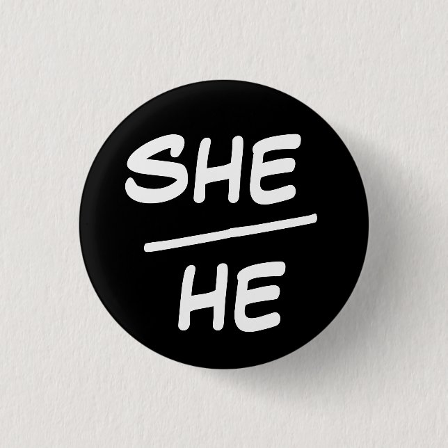 Chapa Redonda De 2,5 Cm Ella/He Pronoun Black & White Badge (Anverso)