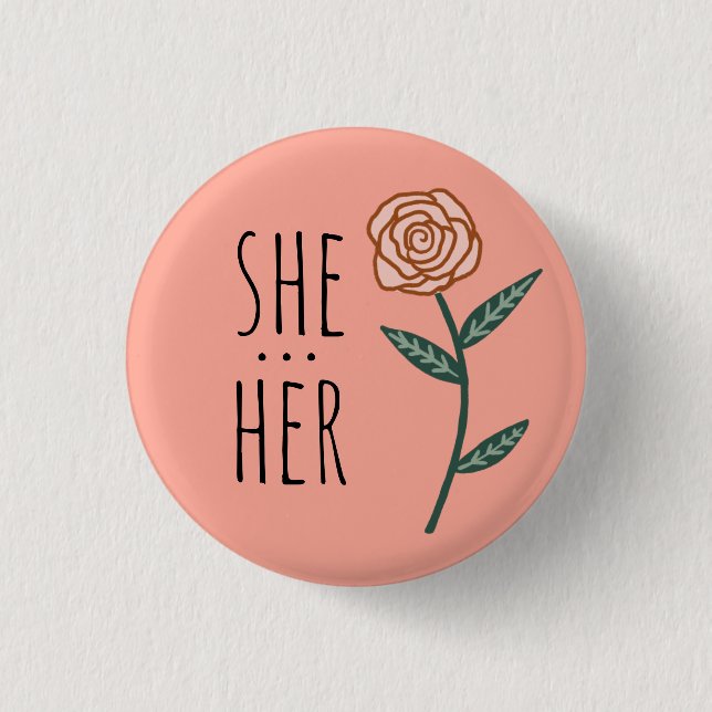 Chapa Redonda De 2,5 Cm ELLA/SU PERSONALIZADO Rosa Rosada Pronouns (Anverso)