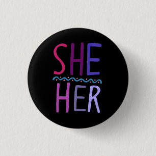 Chapa Redonda De 2,5 Cm ELLA/SU Pronouns Colorful Purple Pink Black