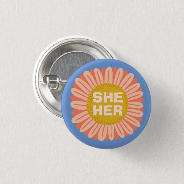 Chapa Redonda De 2,5 Cm ELLA / SU Pronouns Sunflower Daisy Pride (Anverso y reverso)