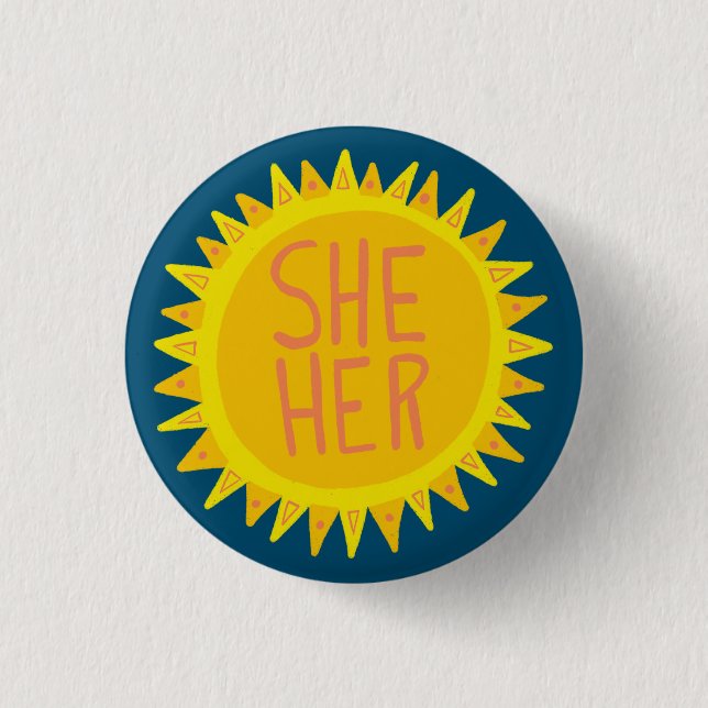 Chapa Redonda De 2,5 Cm ELLA / SU Pronouns Sunshine Pride Handletter (Anverso)