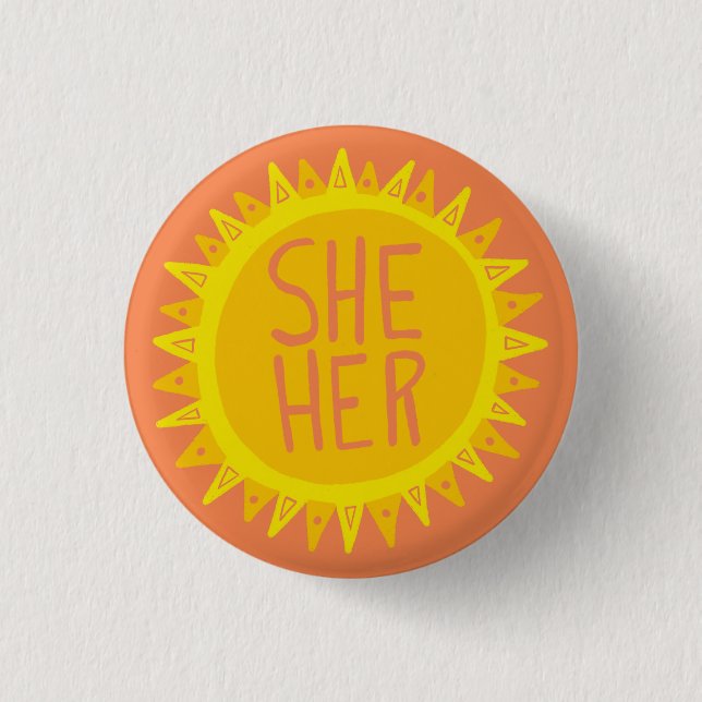 Chapa Redonda De 2,5 Cm ELLA / SU Pronouns Sunshine Pride Handletter (Anverso)