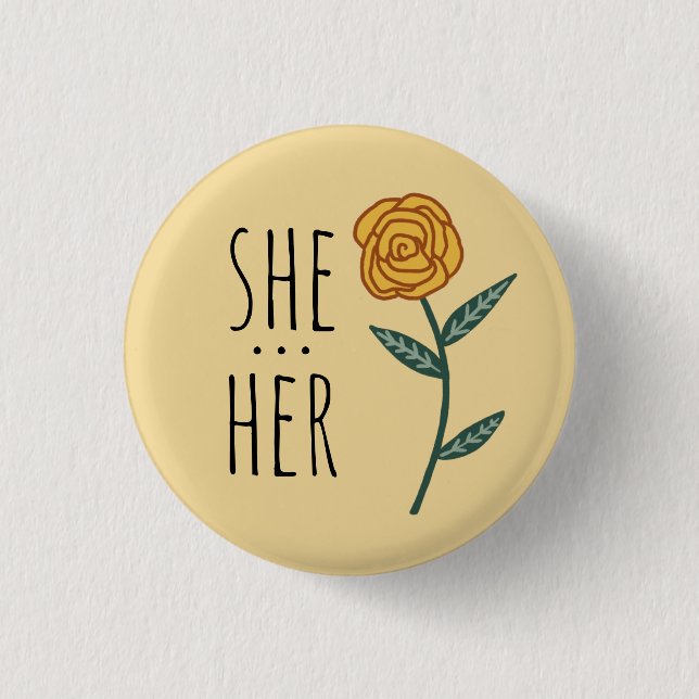 Chapa Redonda De 2,5 Cm ELLA/SU Rosa PERSONALIZADO Pronouns Gold (Anverso)