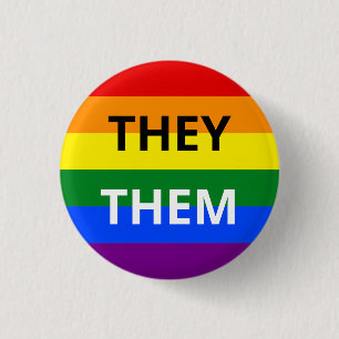 Chapa Redonda De 2,5 Cm Ellos/Ellos Pronoun Rainbow Badge