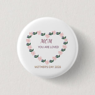 Chapa Redonda De 2,5 Cm Emblema de Corazón de Peonía Amor de Mamá