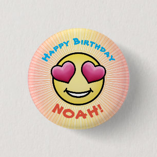 Chapa Redonda De 2,5 Cm Emoji de amor de cumpleaños personalizado
