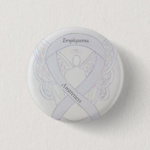 Chapa Redonda De 2,5 Cm Emphysema Awareness Angel Pearl Ribbon Personaliza