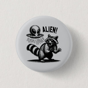 Chapa Redonda De 2,5 Cm Encuentro Alien, Raccoon asustado
