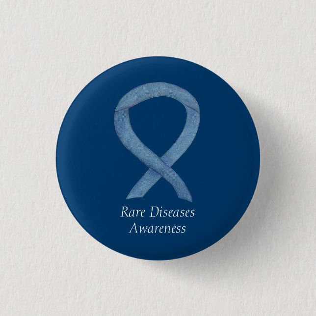 Chapa Redonda De 2,5 Cm Enfermedades raras Denim Awareness Ribbon Pin (Anverso)