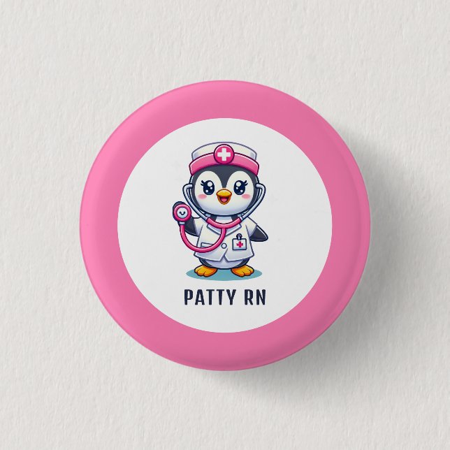 Chapa Redonda De 2,5 Cm Enfermera de pingüino cutáneo Personalizado de est (Anverso)