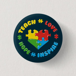 Chapa Redonda De 2,5 Cm Enseñar Amor Esperanza Inspira Autismo Conciencia