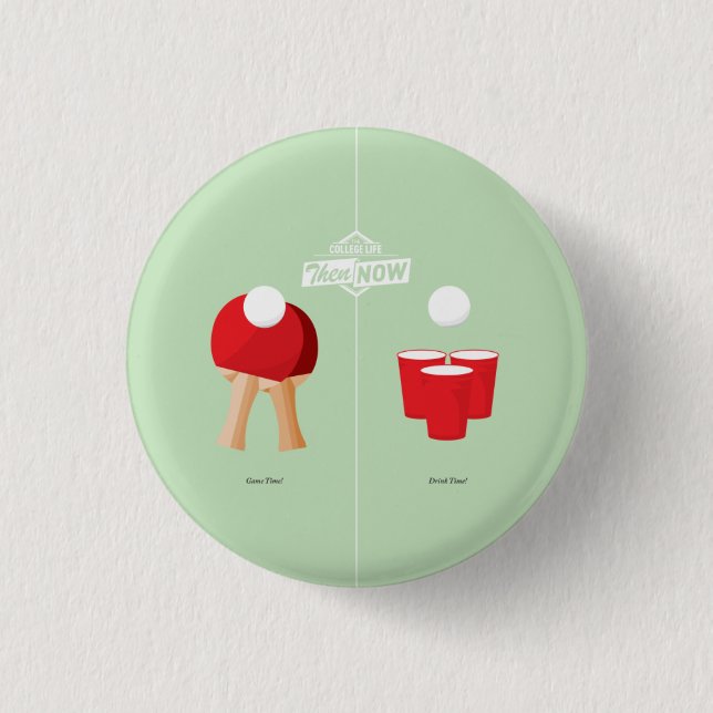 Chapa Redonda De 2,5 Cm Entonces y ahora: Ping-pong (Anverso)