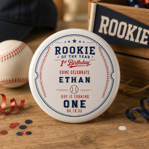Chapa Redonda De 2,5 Cm Entrada de Novato del Año de Béisbol Cumpleaños 1
