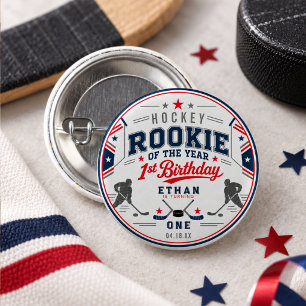 Chapa Redonda De 2,5 Cm Entrante del Año Entrada de Hockey Cumpleaños 1