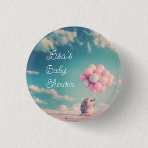 Chapa Redonda De 2,5 Cm Erizo lindo con globos de cumpleaños, personalizab