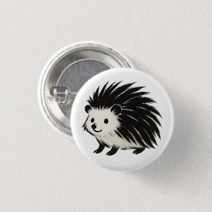 Chapa Redonda De 2,5 Cm Erizo minimalista – Diseño de animal con tinta neg