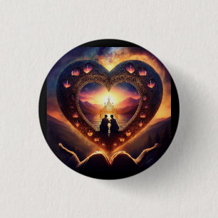 Chapa Redonda De 2,5 Cm Escena Surrealista Con Pareja Amada Descansando En