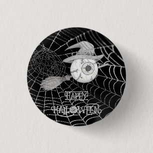 Chapa Redonda De 2,5 Cm escoba de brujas de Halloween, ojo temible, telara