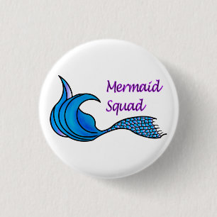 Chapa Redonda De 2,5 Cm Escuadrón de sirena con cola de sirena azul en un